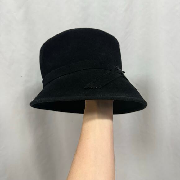 Louise Green Vintage Style Black Velvet Velour Bucket Hat Millinery main image 5